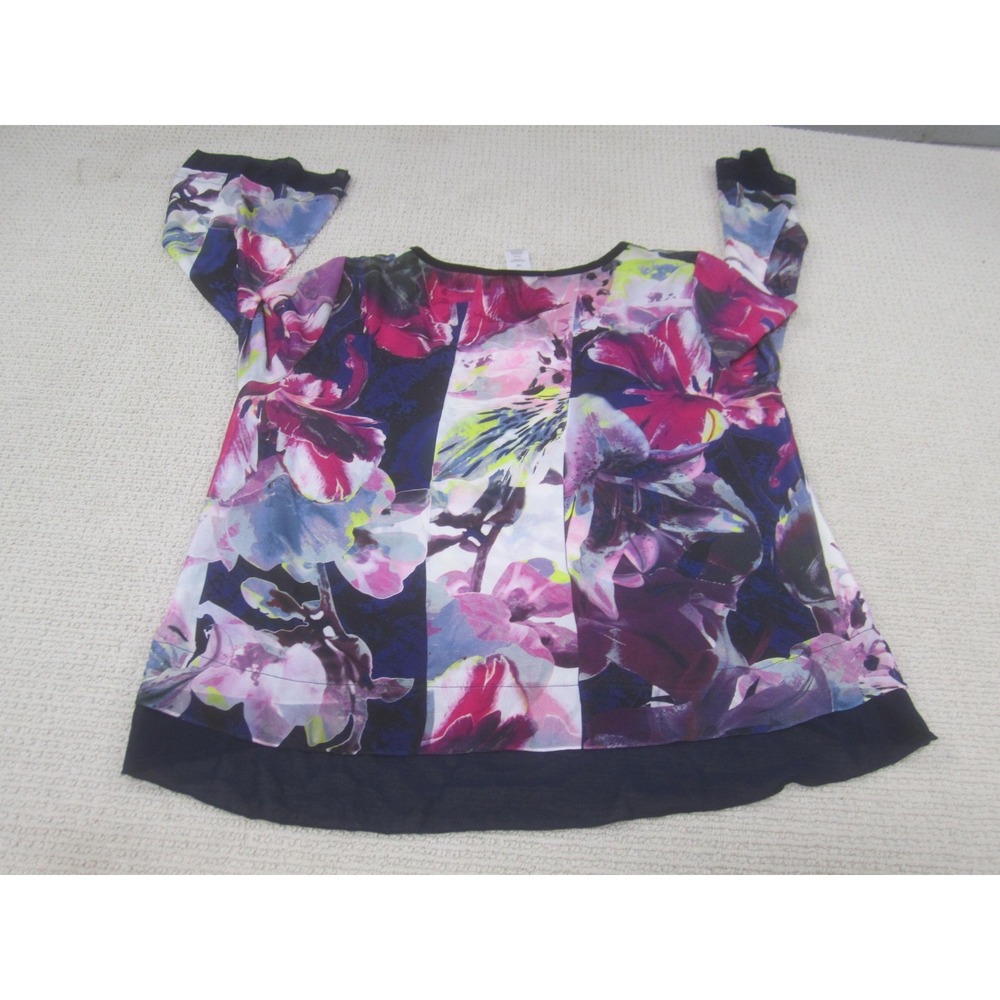 Valerie Stevens Shirt Womens‎ Large Multicolor Floral Print Bell Sleeve Sheer - Picture 4 of 7